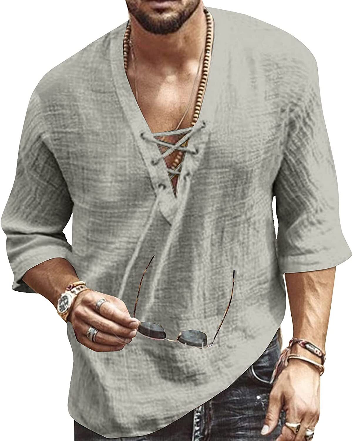 6 PACK Men's Fashion Shirt Short Sleeve Beach V-Neck Drawstring Printing Yoga African Summer Topš§”Buy two packs for free shippingš§”